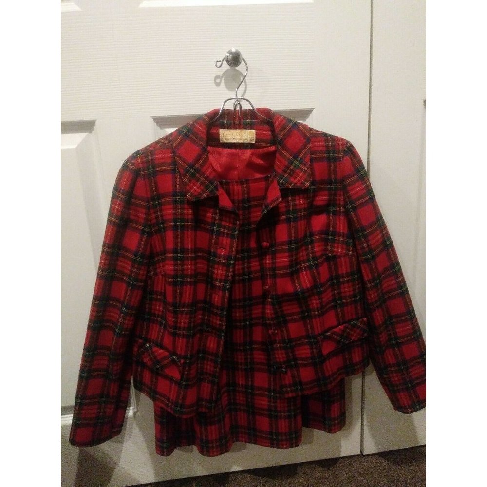 Vtg Women Pendleton 100% Wool Plaid Dress Skirt Coat Blazer Jacket Suit Size 12